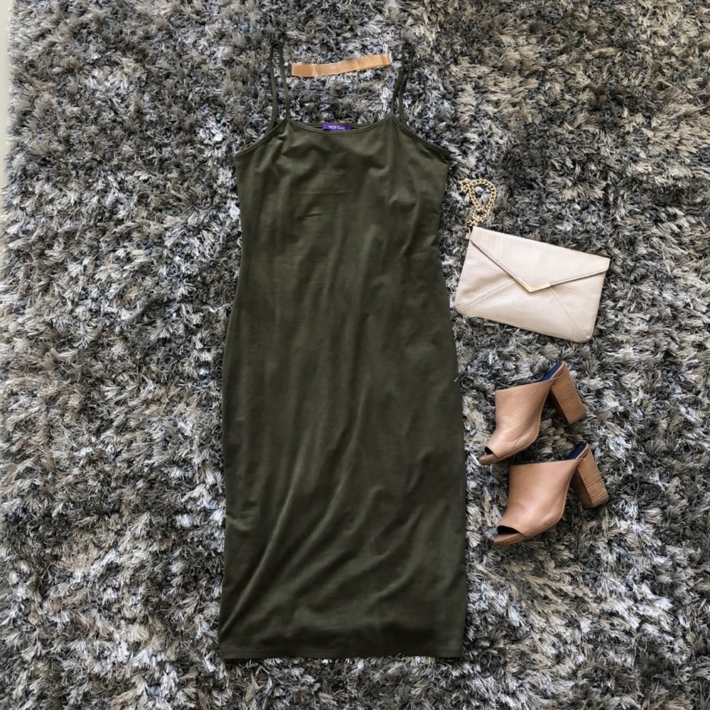 Faux Suede Green Midi Dress